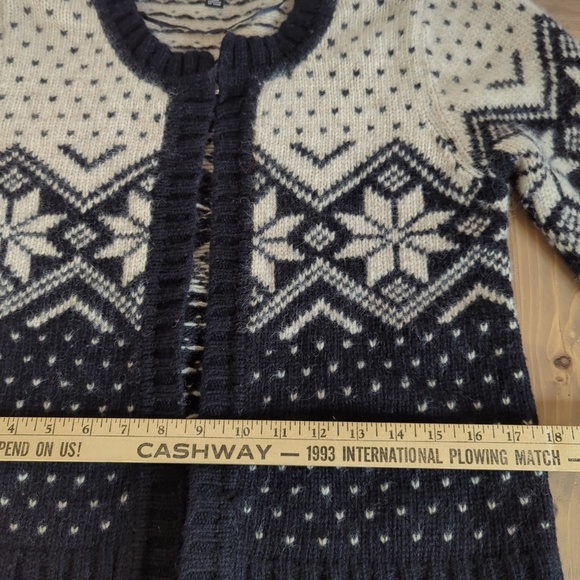 Black Cream Nordic Print Wool Blend Open Cardigan - Picture 8 of 12